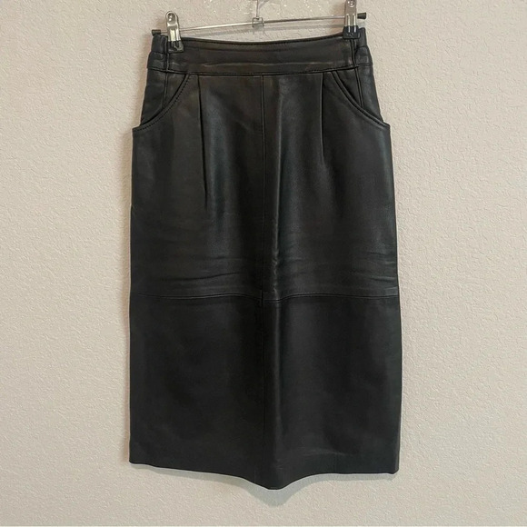 Vintage Enrique Hidalgo Pedrola Leather Maxi Skirt Black   Small - Picture 6 of 15